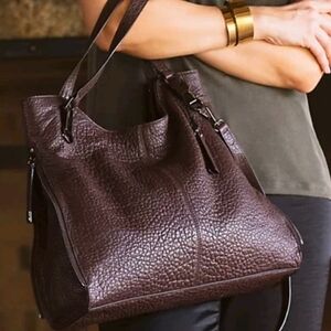 Vince Camuto Dark Burgundy Pebbled Leather Tote